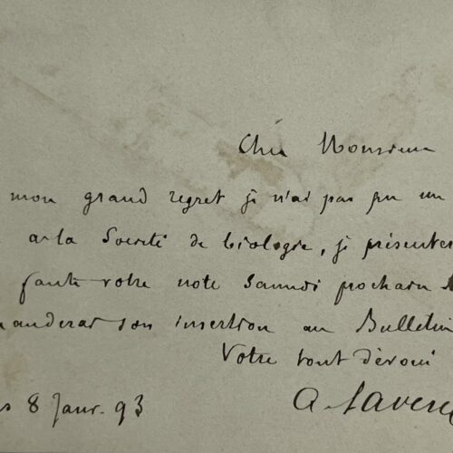 Carte autographe d'Alphonse Laveran, découvreur du paludisme et Nobel de médecine – vue 2