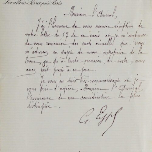 Gustave Eiffel, reconnaissant du soutien de Mouchez, pour la construction de la Tour Eiffel – vue 2