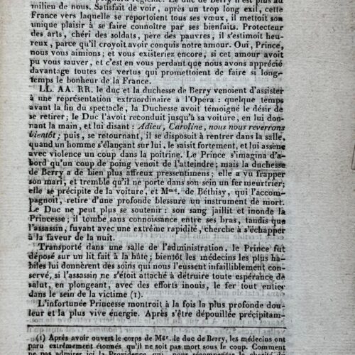 Imprimé sur l'assassinat du duc de Berry – vue 2