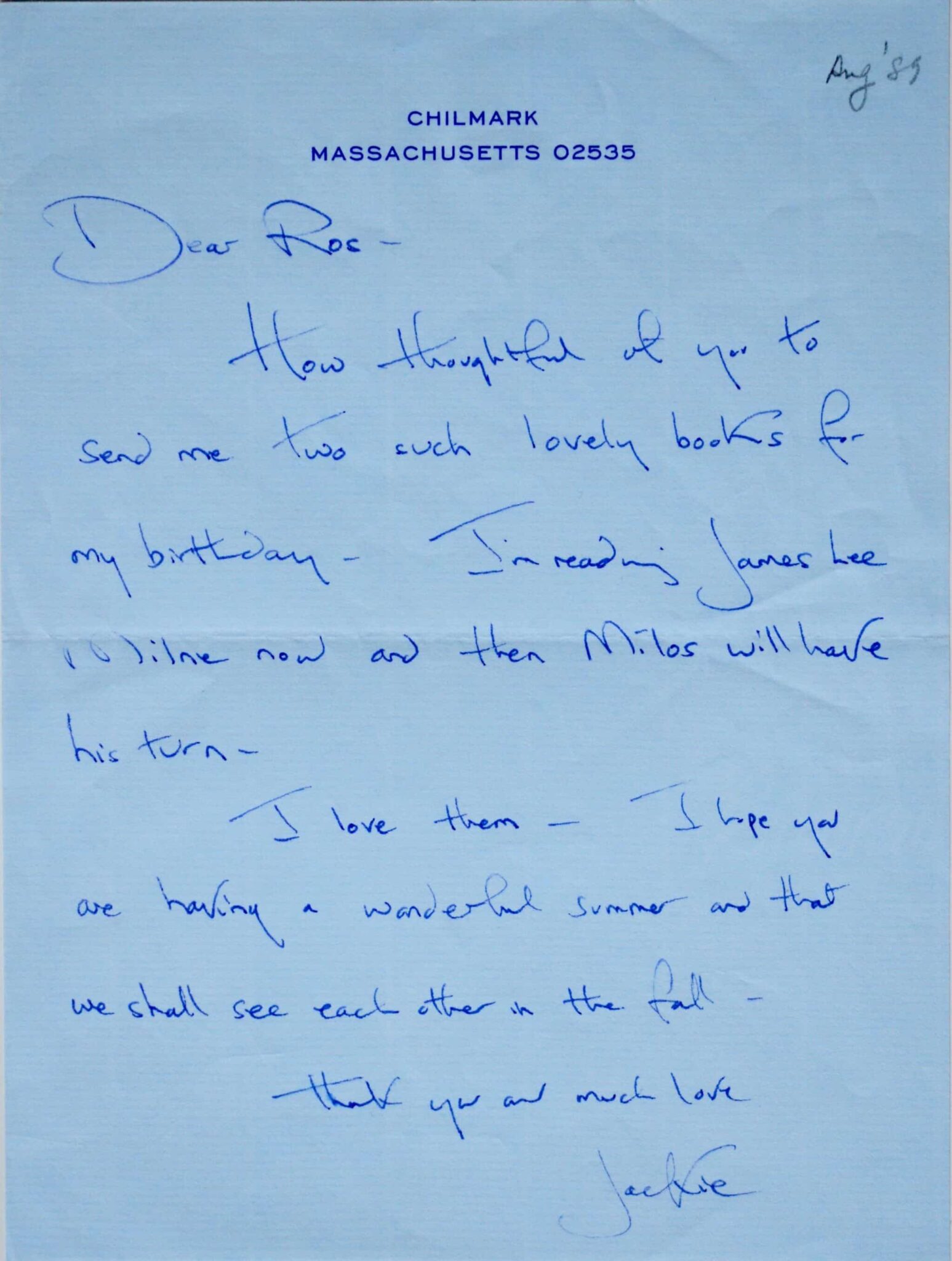 Jolie lettre de Jackie Kennedy – vue 2 Jolie lettre de Jackie Kennedy – vue 2