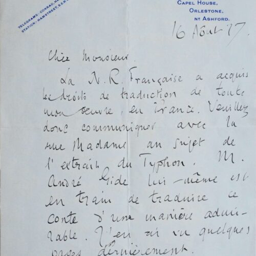 Joseph Conrad évoque Typhon et sa traduction par Gide – vue 2
