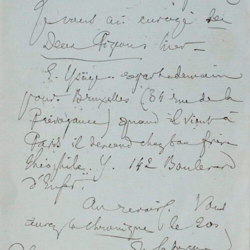 Rare lettre de Jules Laforgue à Édouard Dujardin évoquant Les Deux Pigeons – vue 2