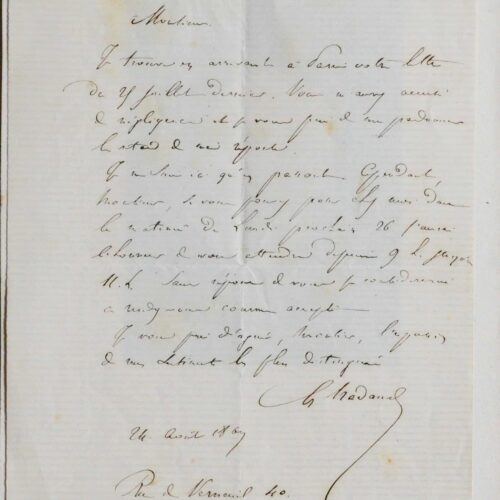 Lettre de Gustave Nadaud – vue 2