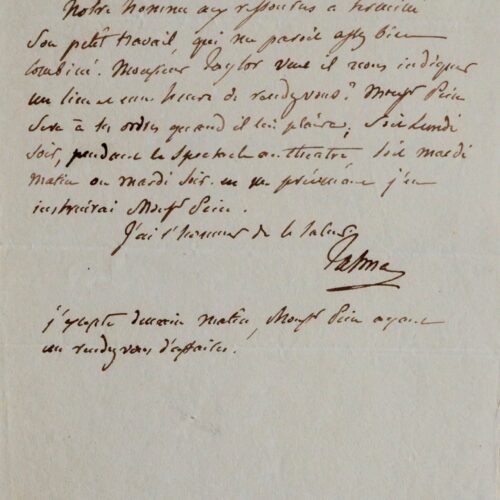 Lettre de Talma au baron Taylor – vue 2
