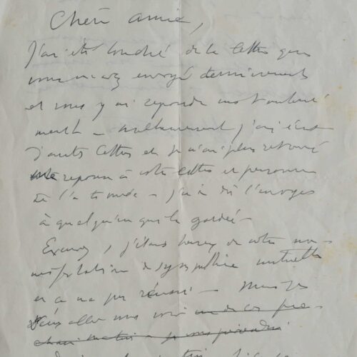 Lettre d'Henri Matisse adressée à la veuve de son ami le peintre Thorndike, à Nice – vue 2