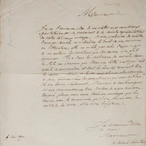 Lettre du maître d'armes Augustin Grisier à l'académicien Empis – vue 2