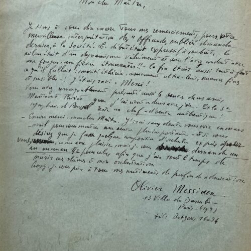 Olivier Messiaen, dithyrambique après une interprétation virtuose de Charles Munch des "Offrandes oubliées" – vue 2
