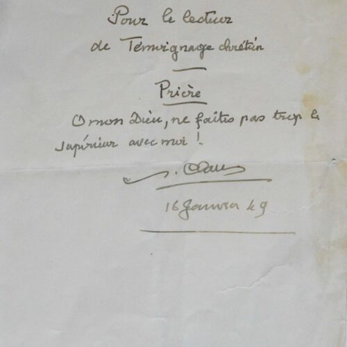 Prière de Paul Claudel : "Ô mon Dieu, ne faites pas trop le supérieur avec moi !" – vue 2