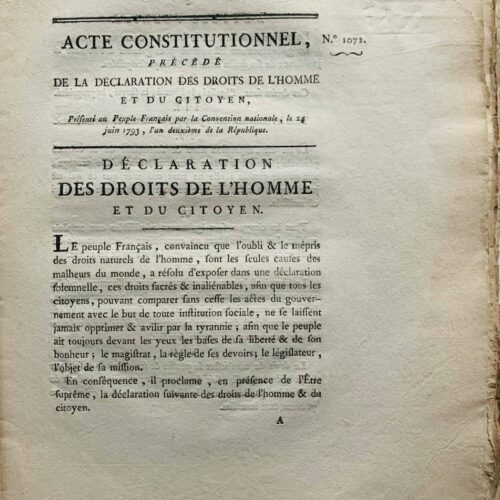 Imprimé de la Déclaration des Droits de l'homme et du citoyen avec l'acte constitutionnel de l'an 1 – vue 2