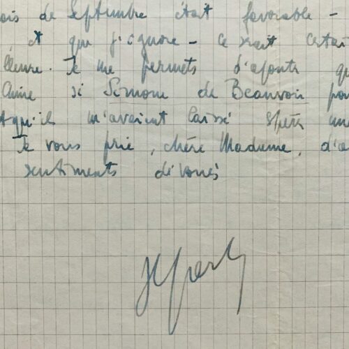 Très belle lettre de Jean-Paul Sartre sur les préparatifs de son voyage en Chine avec Simone de Beauvoir