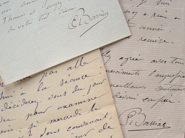 Trois lettres du sculpteur Barrias.
