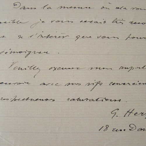 G. Herzig. Lettre de recommandation pour un typographe.