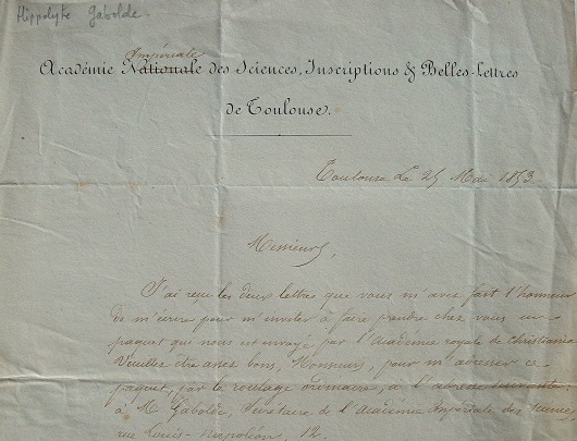 Un envoi de l'Académie de Christiania à l'Académie de Toulouse.