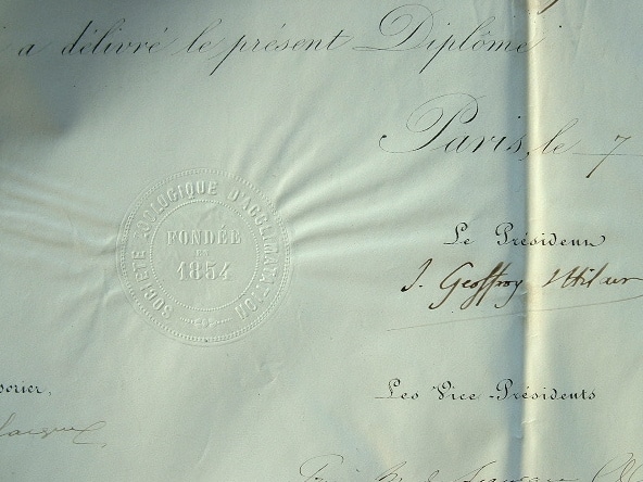 Diplôme de la Société Zoologique d'Acclimatation.