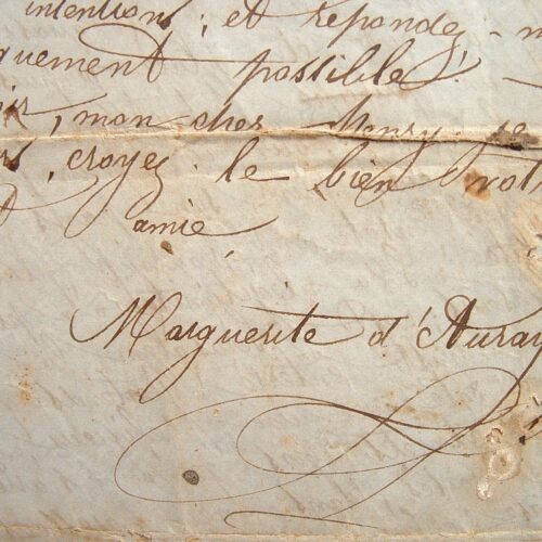 Marguerite d'Auray. Beautiful letter from the Lady of the Camellias.