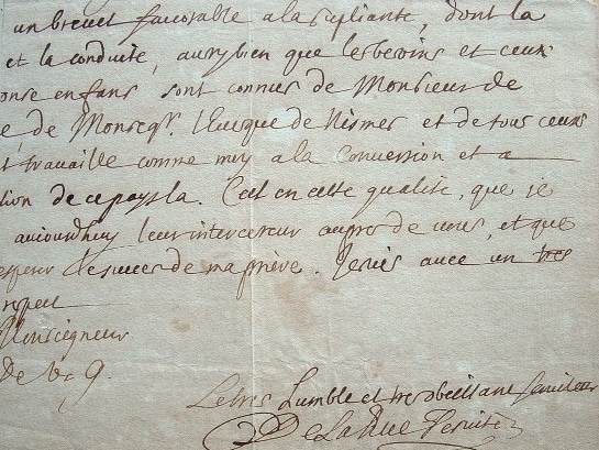 Le père de La Rüe garant de la conversion d'une famille calviniste de Nîmes.