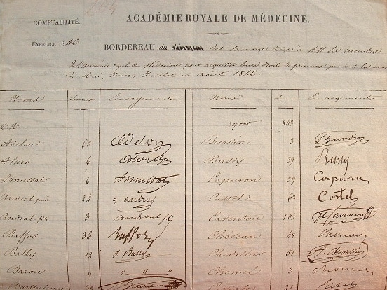 Document signé par 138 membres de l'Académie de Médecine de 1846.