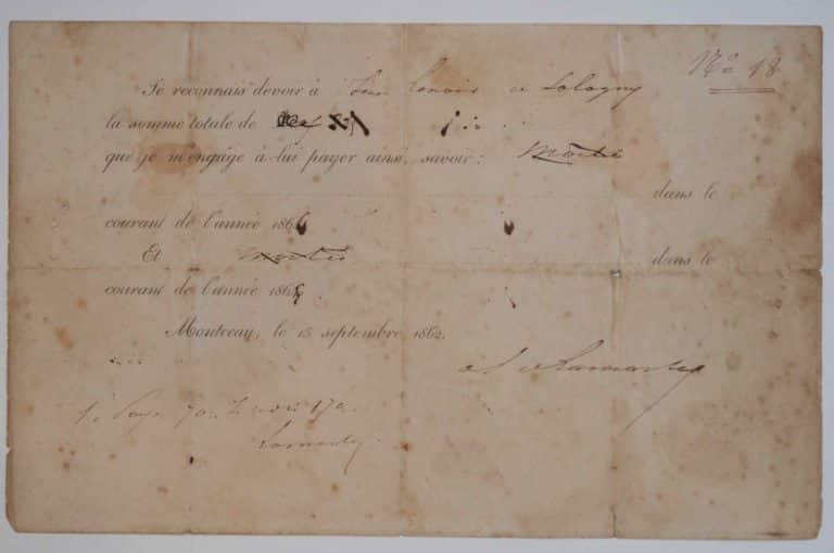 Reconnaissance de dettes de Lamartine.