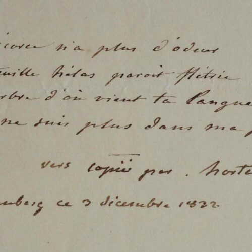 Quelques vers d'exil d'Hortense de Beauharnais.