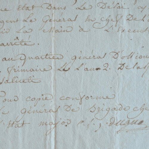 Le général Dugua signe un arrêt durant le siège de Toulon.