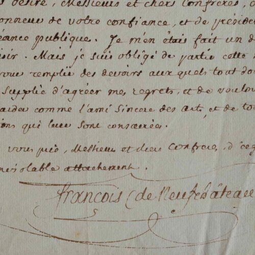 François de Neufchâteau ne pourra présider la séance de l'Athénée des Arts.