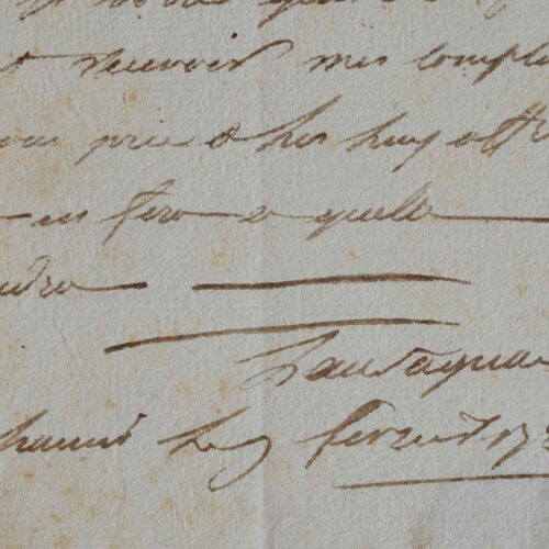 Le Duc de Lauraguais écrit à son banquier, Jean-Frédéric Perregaux.