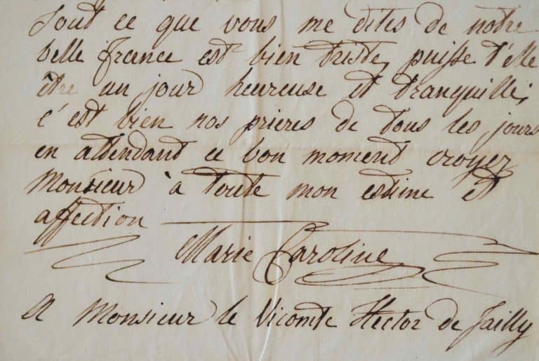 La duchesse de Berry attristée par l&rsquo;état de la France.