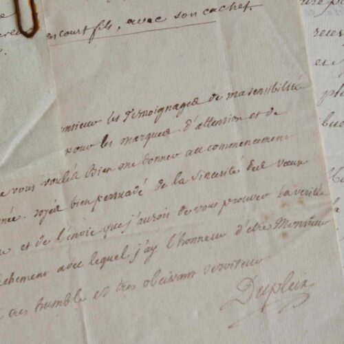 Deux lettres de Dupleix de Bacquencourt.