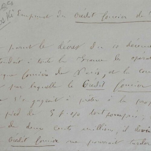 Manuscrit sur le premier emprunt du Crédit Foncier de France.