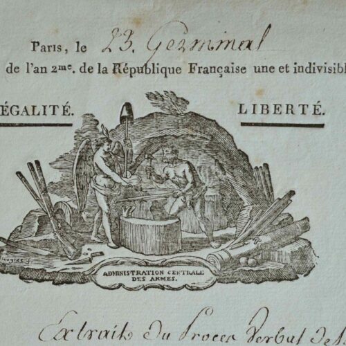 Lettre avec belle vignette de l'administration centrale des armes.