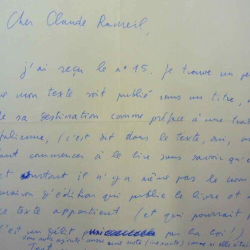 Italo Calvino mécontent d'une publication des Cahiers Raymond Queneau.