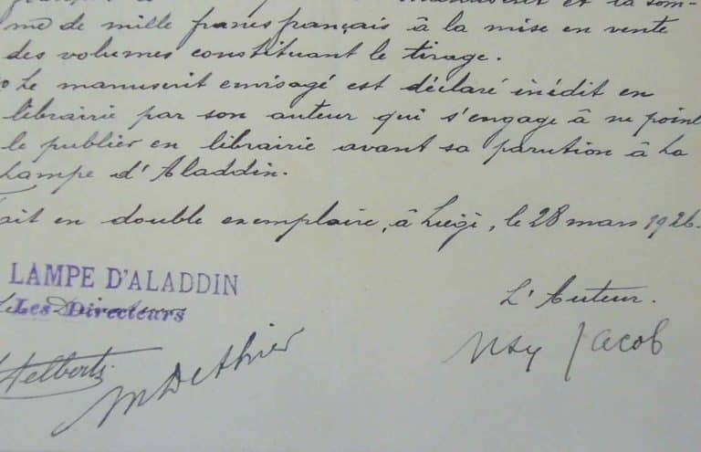 Contrat d&rsquo;édition signé par Max Jacob.