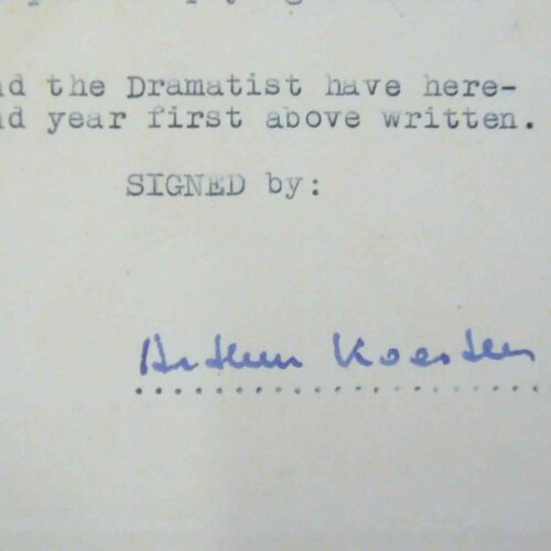 Contrat signé par Arthur Koestler pour l'adaptation théâtrale d'un roman.