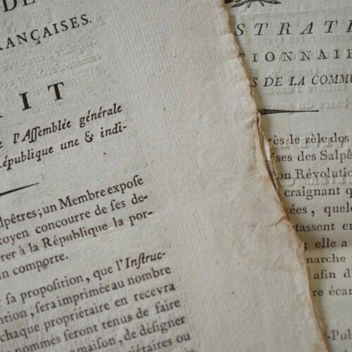 Deux imprimés révolutionnaires sur les Poudres et Salpêtres.