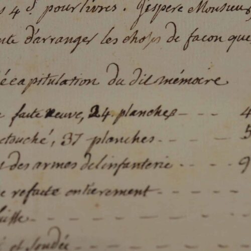 Mémoire des frais de gravure de planches d'ouvrages de cavalerie et d'infanterie, en 1766.
