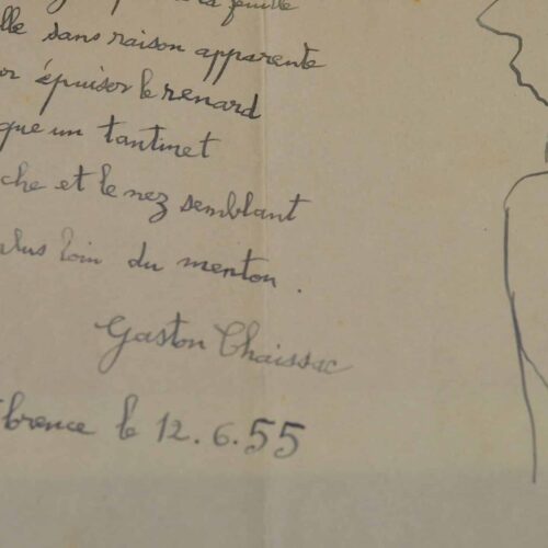 Poème agrémenté d'un très beau dessin de Gaston Chaissac.