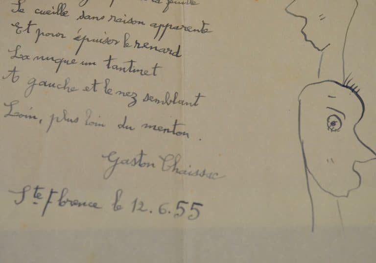 Poème agrémenté d&rsquo;un très beau dessin de Gaston Chaissac.