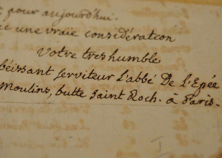 Très rare lettre de l&rsquo;Abbé de l&rsquo;Epée sur sa méthode d&rsquo;enseignement aux sourds.