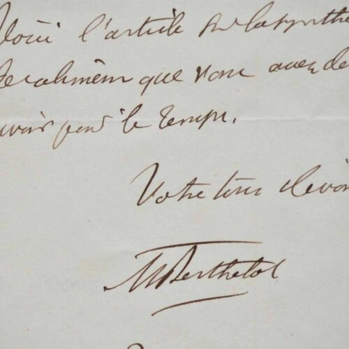 Marcelin Berthelot envoie un article sur la synthèse des aliments.