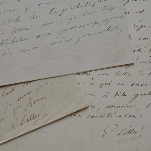 Emile Littré travaille aux addenda de son dictionnaire et l'envoie à Alfred de Vigny.