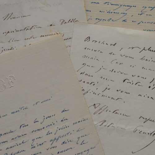 Quatre lettres d'Octave Feuillet, évoquant Dalila et la mort de son fils.