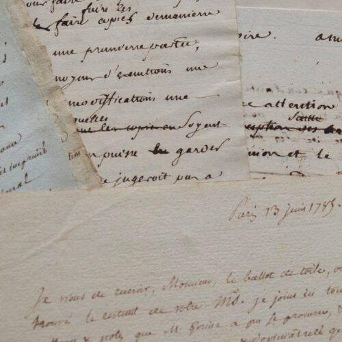 Bel ensemble de manuscrits sur la publication du Traité de l'Education du Cheval.